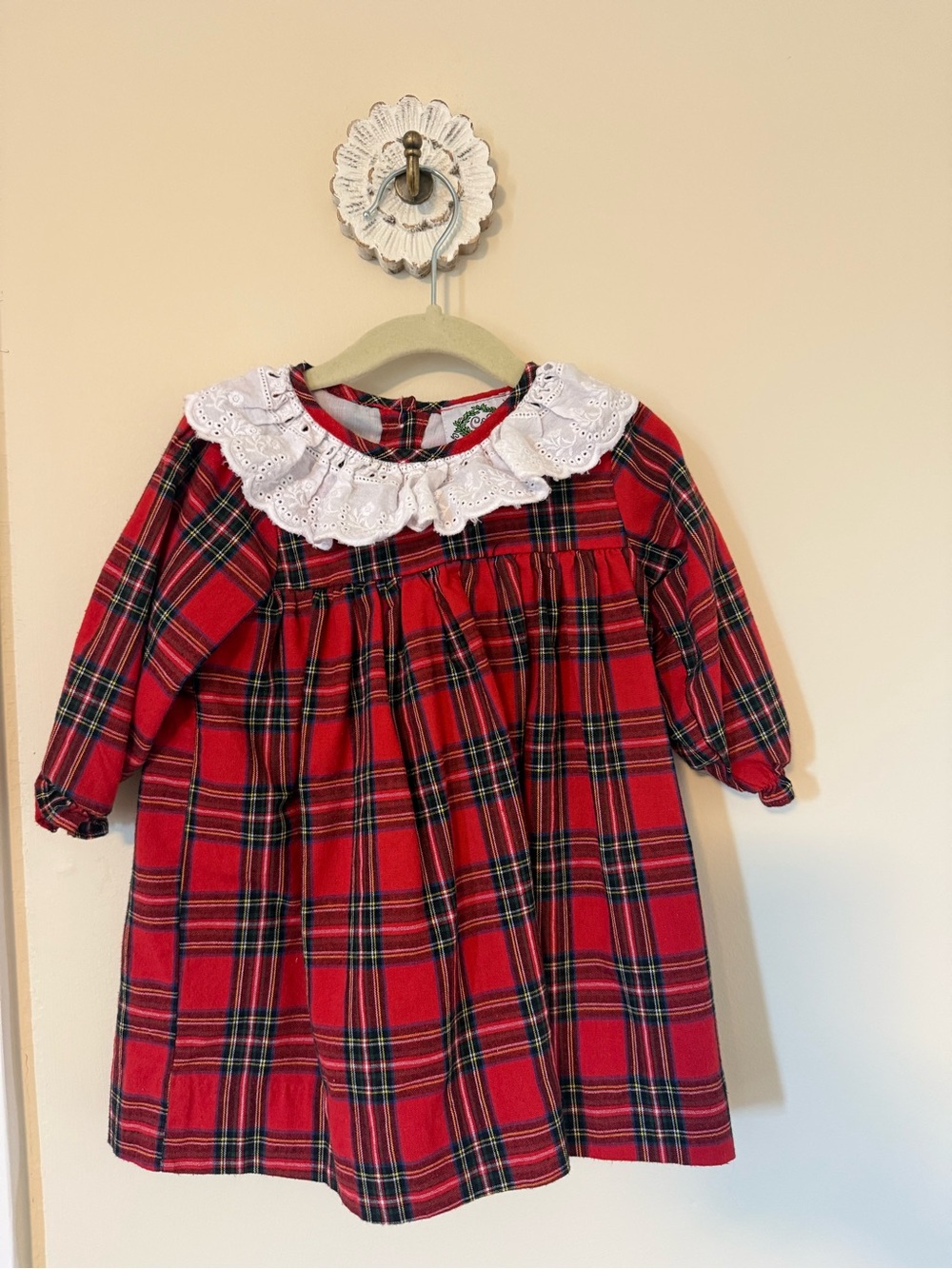 Cecil & Lou Classic Red Tartan Girls' Dress with White Eyelet Collar